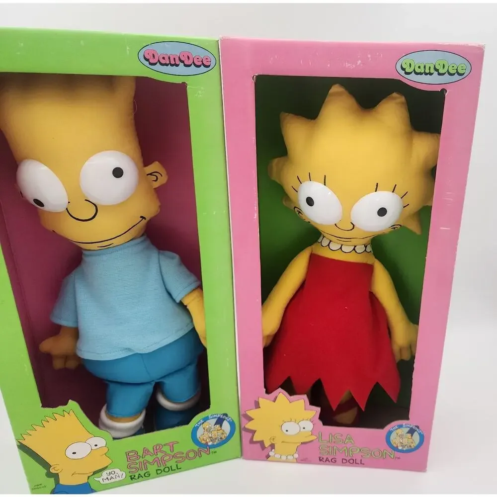Vintage Bart Simpson & Lisa Simpson Rag Dolls Dan Dee Plush Figure The Simpsons